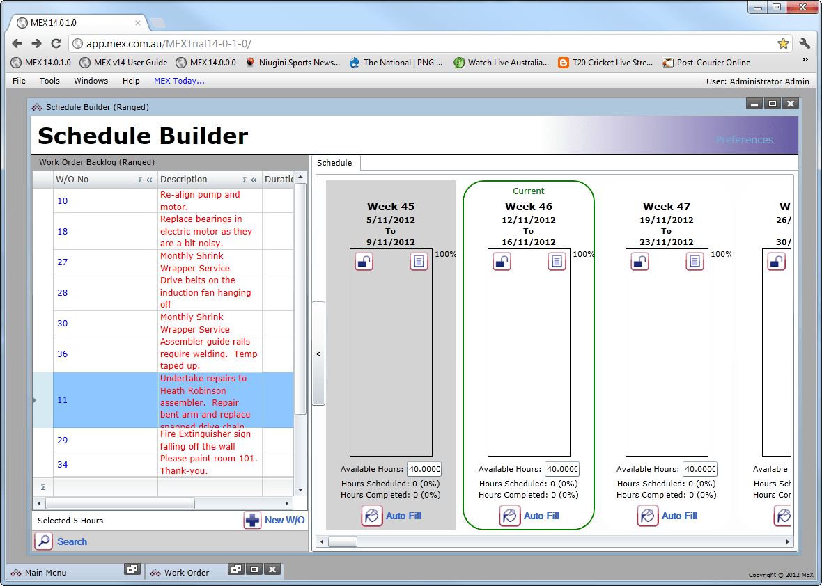 MEX Schedule Builder