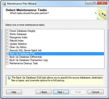 Select Maintenance Task