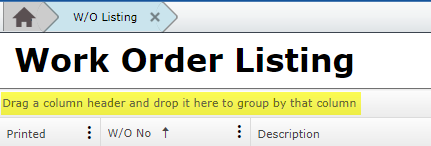Work Order Listing Group header