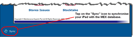 Sync Button on Main Menu of MEX Mobile