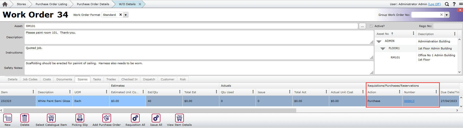 Purchase Order details